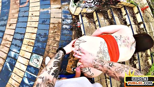 POV Bigtitted slut doggystyled outdoors