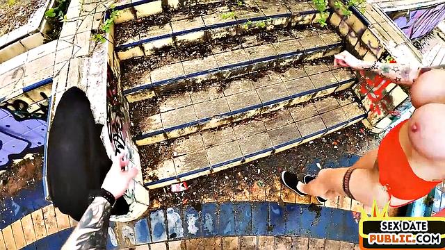 POV Bigtitted slut doggystyled outdoors