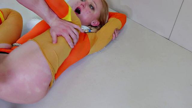 Gaping teen dominated in rough anal threesome