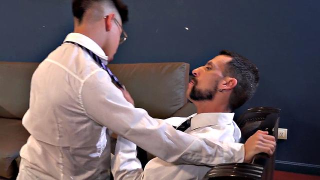 College uniform Latin twink fucked by DILF's cock at home