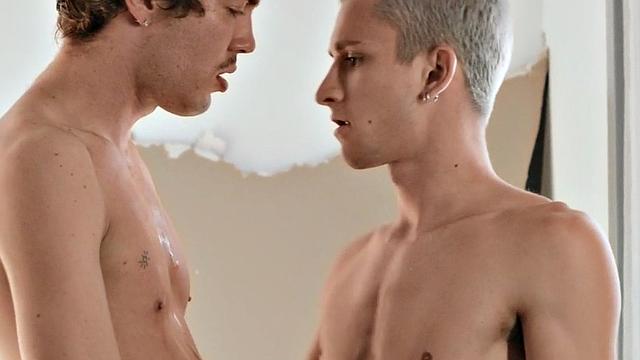 Ass fucked stud in missionary by perverted fucker