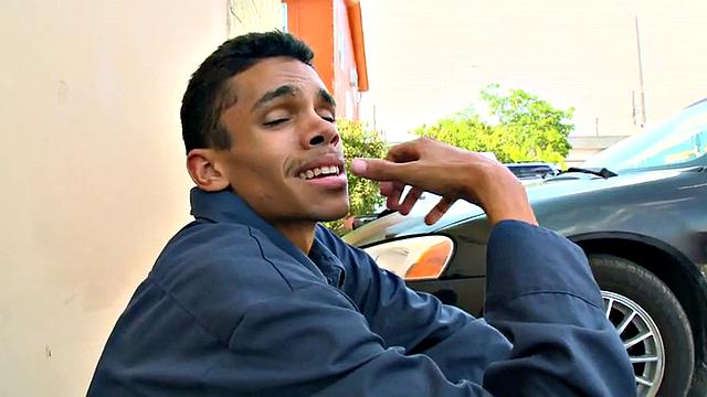 Ebony babe with glasses gets her tight ass nailed in public parking lot