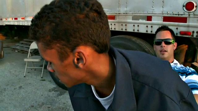 Ebony babe with glasses gets her tight ass nailed in public parking lot