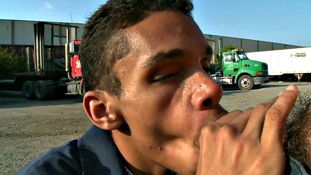 Ebony babe with glasses gets her tight ass nailed in public parking lot