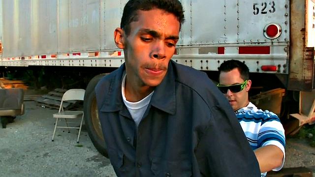 Ebony babe with glasses gets her tight ass nailed in public parking lot