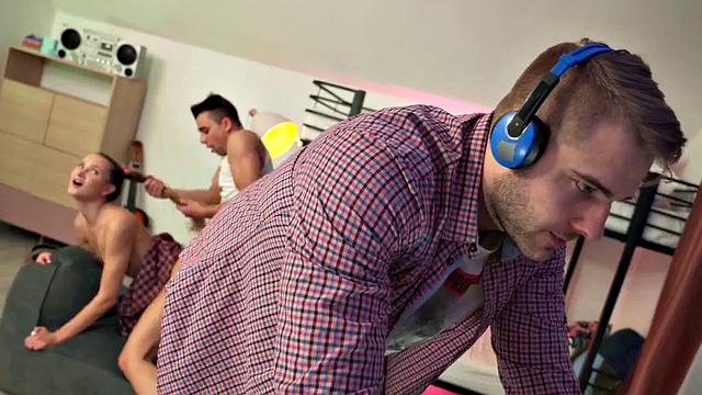 College uniform teen doggystyle fucked after dickblowing