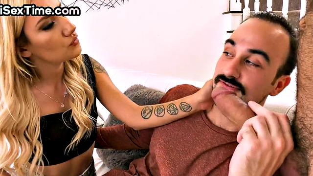 Bisexual slut nailed in 3some after throating