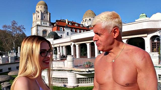 Wicked amateur babe fucked by mature man after BJ