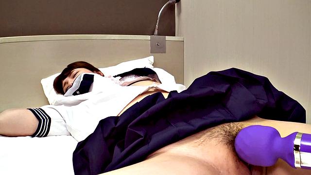 Shy girl Yuri puts on old school uniform for fucking