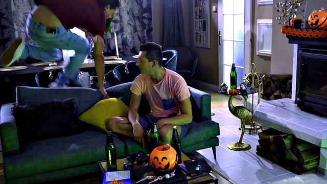 Asian horror babe in cockriding trio while in uniform