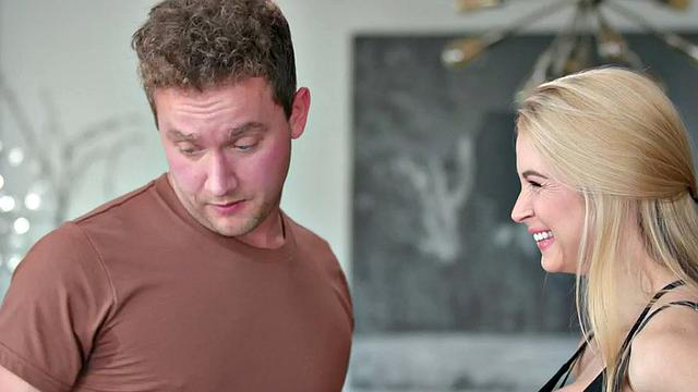 Busty stepmom deepthroats and rides stepson