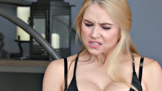 Busty stepmom deepthroats and rides stepson