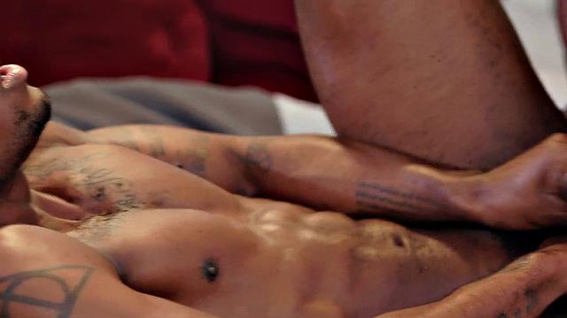 Muscular black dude barebacks his new BF with BBC on bed