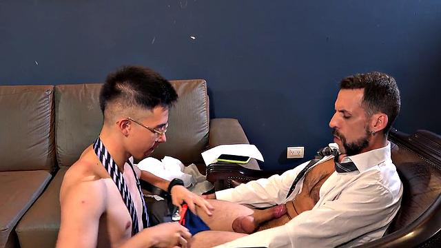 College uniform Latino twink fucked by after classes