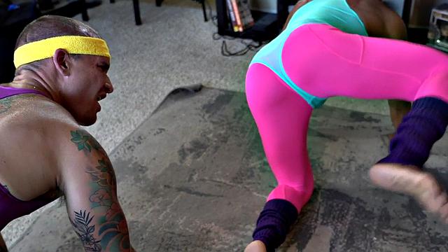 Athletic yoga guy fucked by white top on stretching