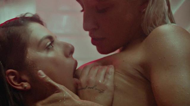 Blonde babes grind on each other's wet pussies in outdoor encounter