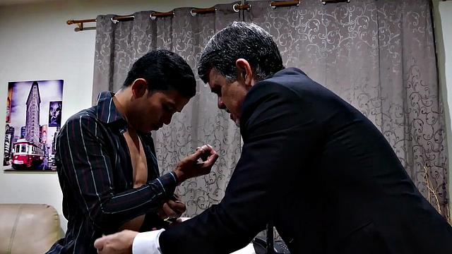 Romantic dinner with DILF and Asian twunk