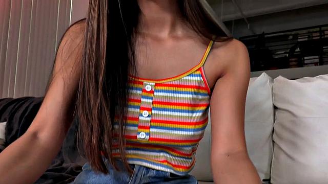 Handjob Asian 21yo rubbing oiled cock in POV