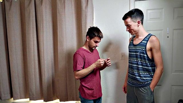 Hairy twink duo enjoy bareback anal in hostel room