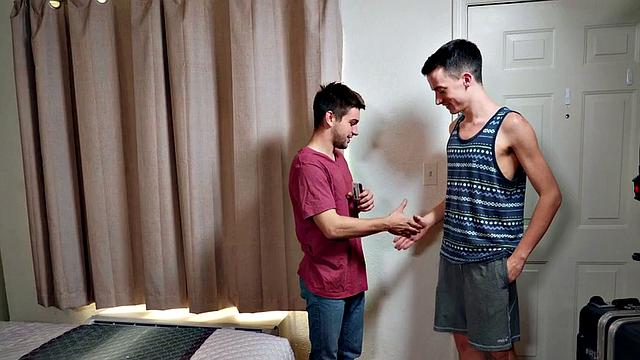 Hairy twink duo enjoy bareback anal in hostel room
