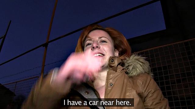 Watch this trimmed, eager redhead flash her tits for cash and get fucked outdoors