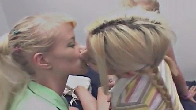 Gorgeous blonde twins licking out pussy