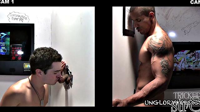 Office gloryhole jock fooled by straight