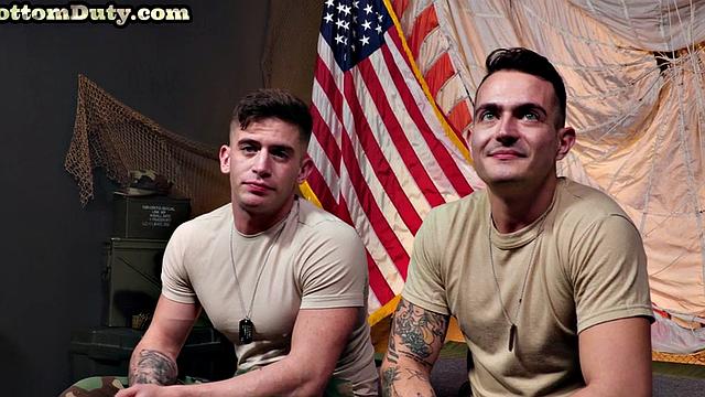 Inked army hunks on anal mission