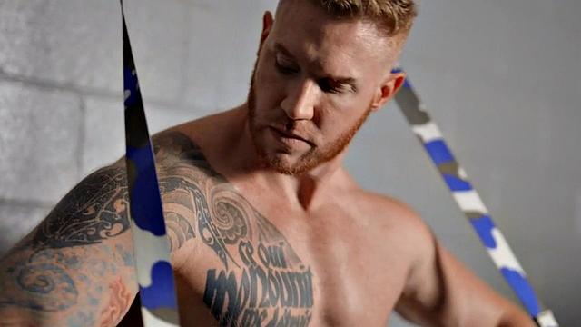 Gym ginger hunk wanking his cock until cumshot