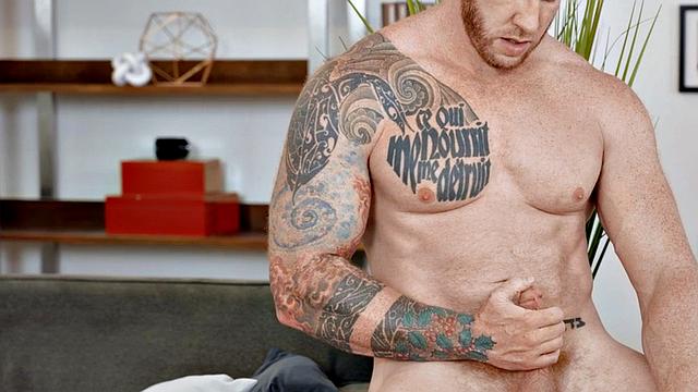 Gym ginger hunk wanking his cock until cumshot