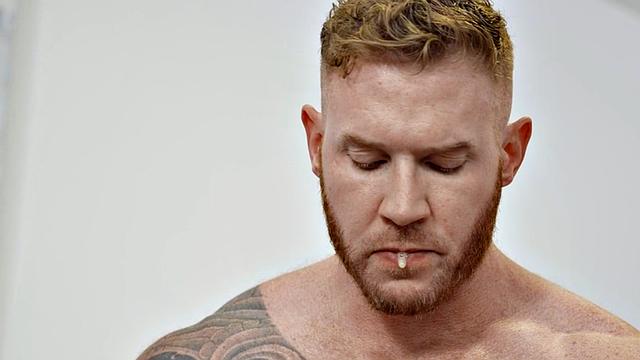 Gym ginger hunk wanking his cock until cumshot