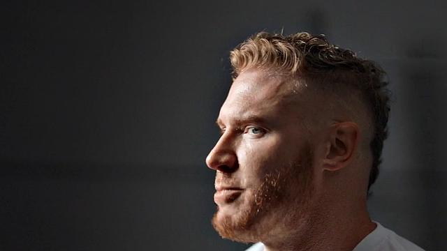 Gym ginger hunk wanking his cock until cumshot