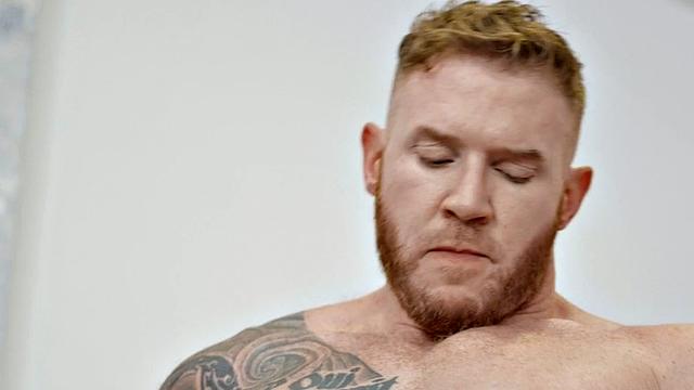 Gym ginger hunk wanking his cock until cumshot