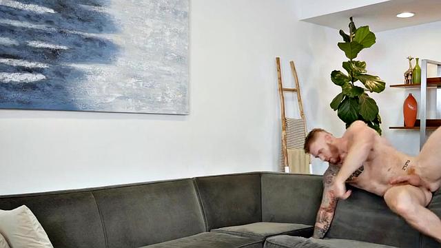 Gym ginger hunk wanking his cock until cumshot