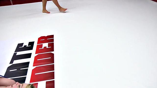 Skinny amateur with small boobs defeated in wrestling