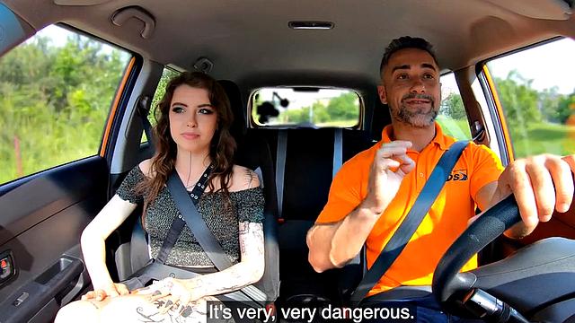 Alt student doggystyled outdoors before cockriding