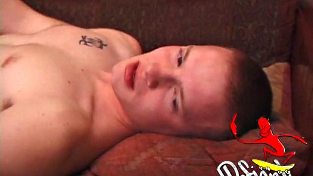 Lex strokes himself on the sofa and does a trick. He bends forward and licks the head of his own dick. After he flips his legs up and over, Lex rubs his cock on his face, and then blows a load of warm cum.