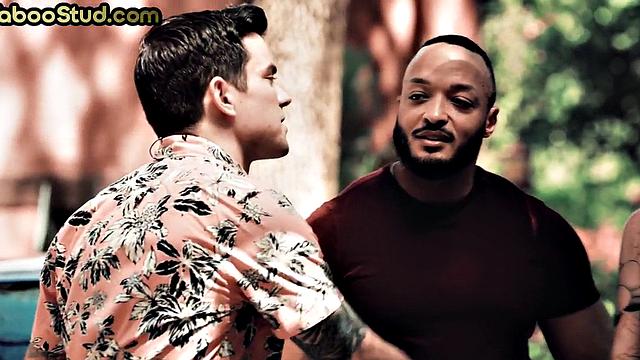 Outdoor gay stepbrother barebacked by athletic stud