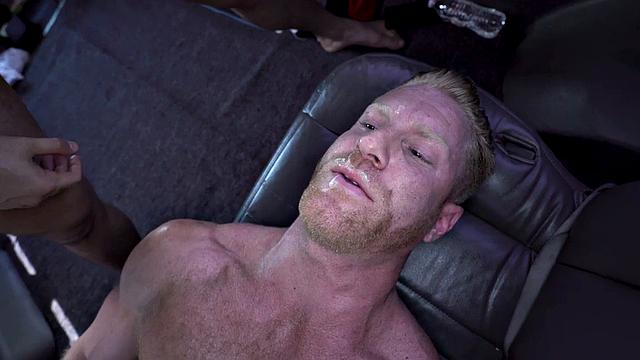 Muscular stud fucks jock till facial in pickup bus