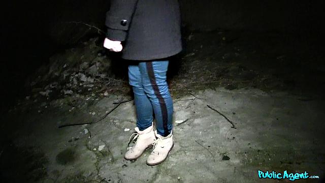 Dark Haired Woman Takes Stranger's Load In Public