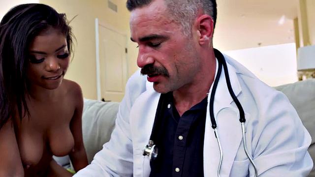 A busty ebony babe lick and suck doctor's feet in the shower