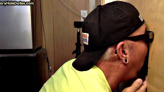 Gloryhole DILF deepthroats real cock of his neighbor