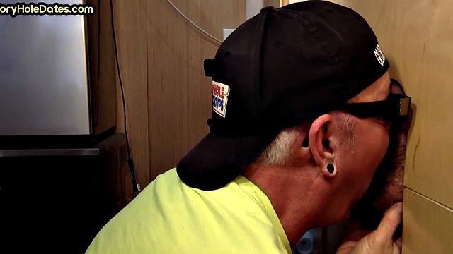 Gloryhole DILF deepthroats real cock of his neighbor