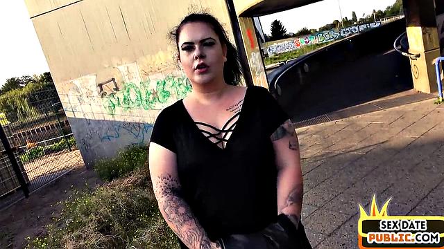 Pulled busty babe doggystyled outdoors