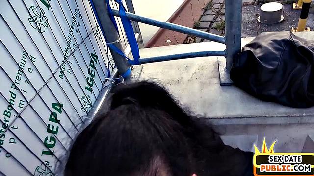 Pulled busty babe doggystyled outdoors