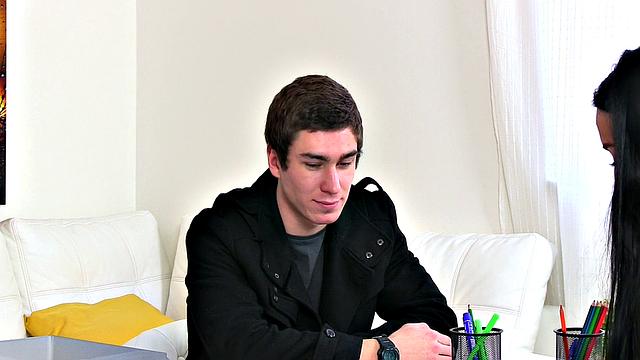 Sexy brunette in high heels gets her tight pussy filled with cum