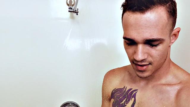 Tattooed stud bareback fucks in shower till cum in mouth