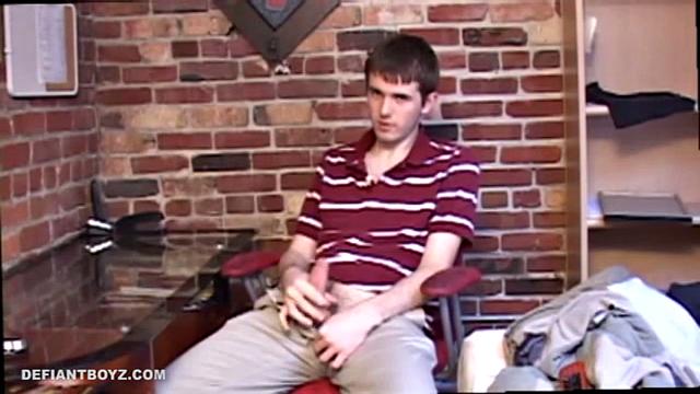 Super horny James O'Neil needs to squeeze one out, so he releases his cock and starts working up a boner. Naked and rock hard, he fingers his hole, while stroking with determination. The butt play definitely helps James coax out a huge cum load.