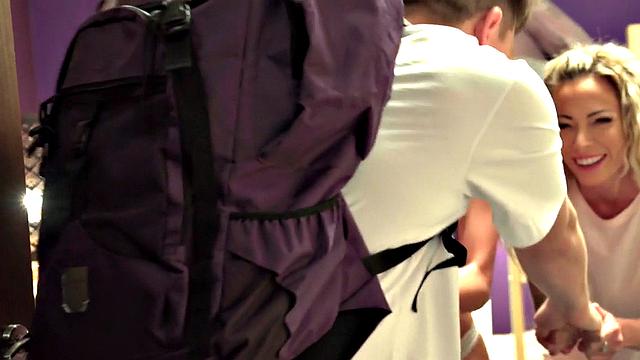 Hostel MILF sharing cock with cute roommate in threesome