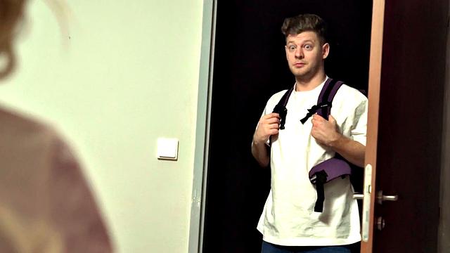 Hostel MILF sharing cock with cute roommate in threesome